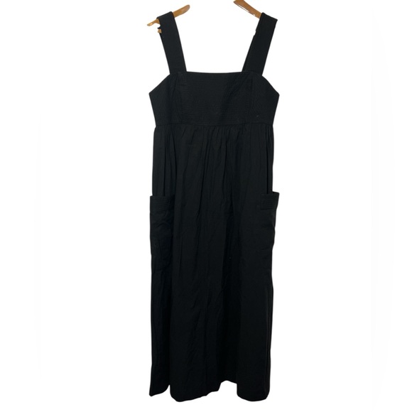Madewell Dresses & Skirts - Madewell Poplin Cutout-Back Empire Midi Dress Sz 6 Black Cotton Cottage Pockets